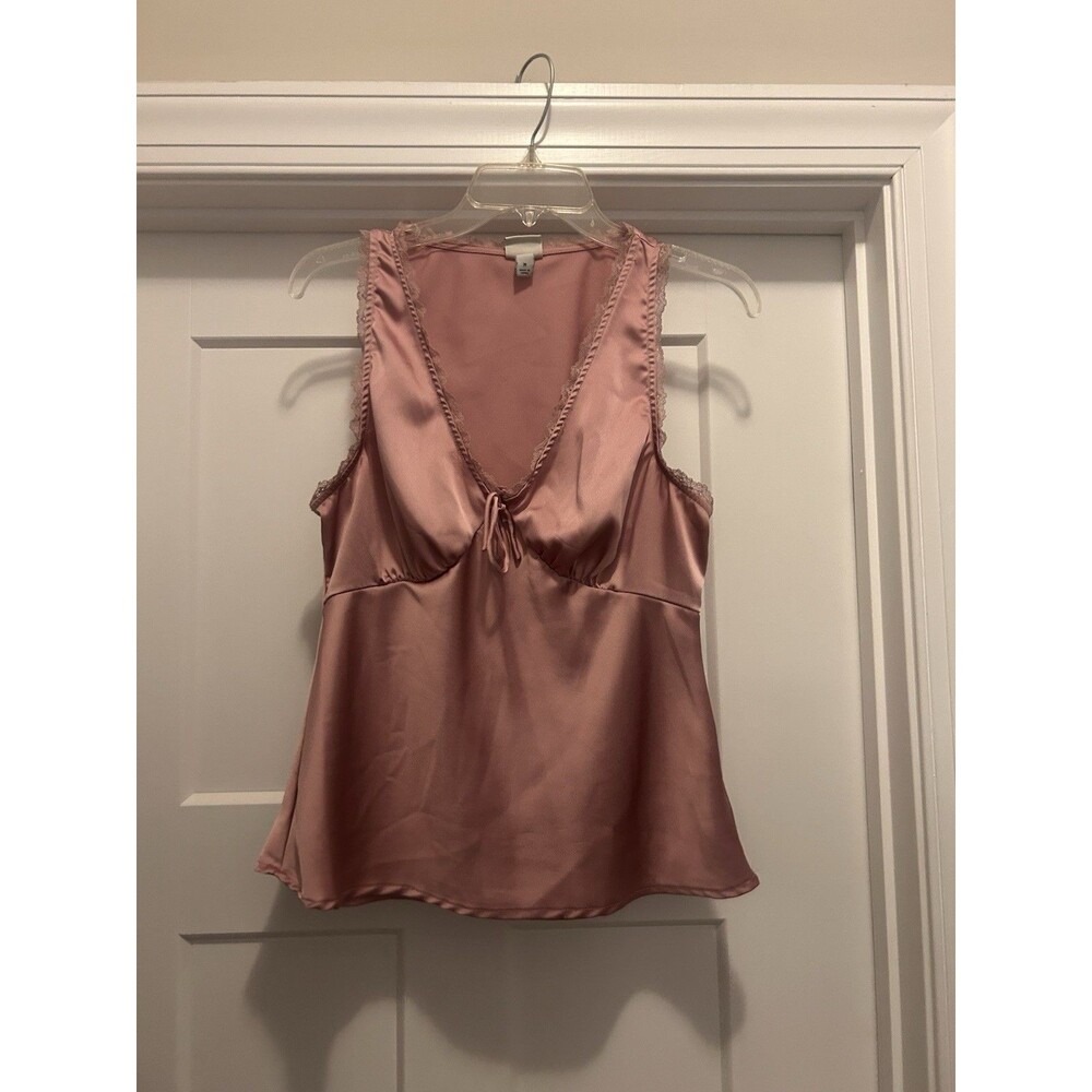 Y2K Women's Cami Tank Top Medium Satin Pink Babydoll Sleeveless Fairy Feminine